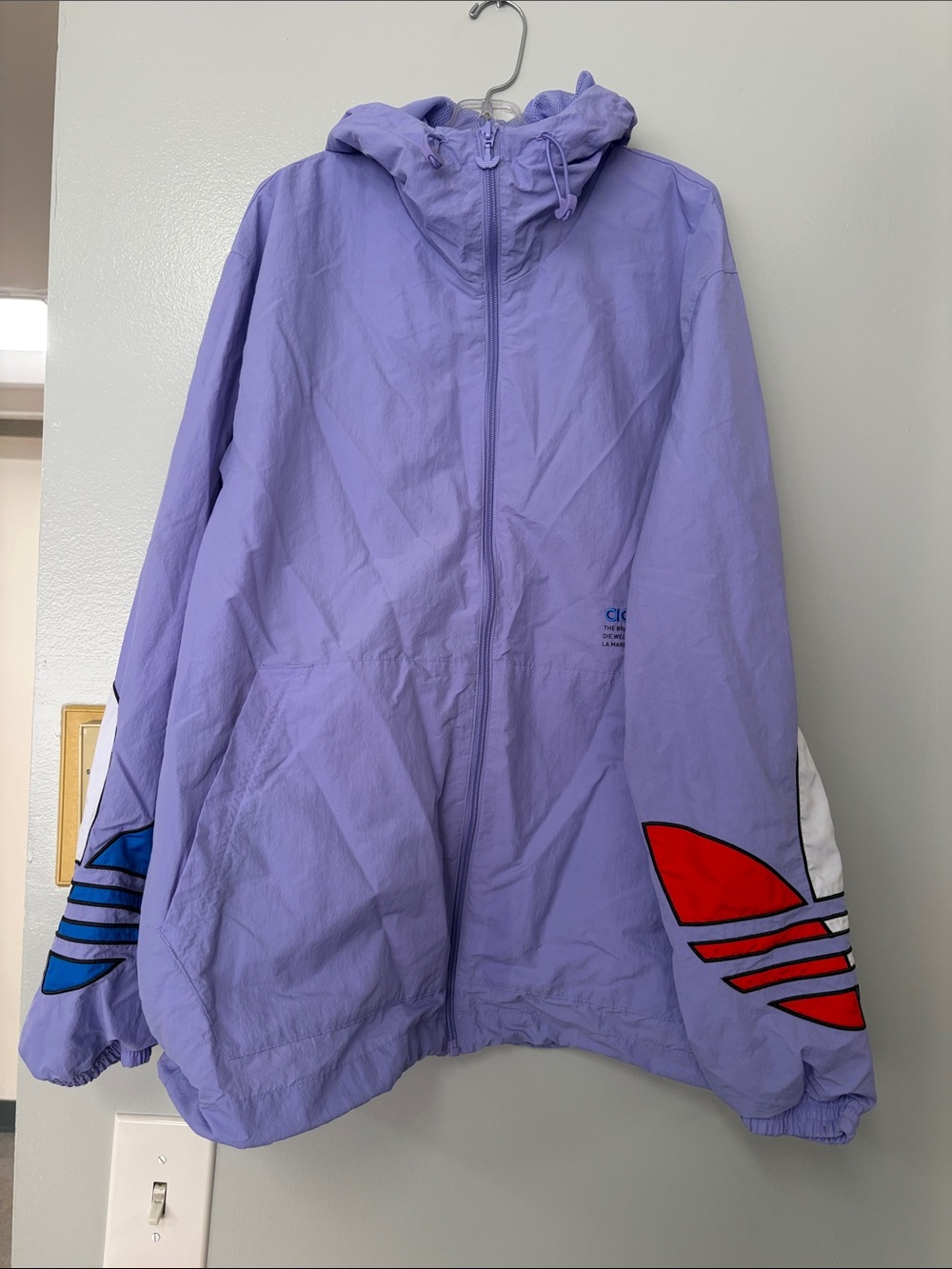 Men’s Tricolor Lightweight Purple Hooded Windbreaker Jacket